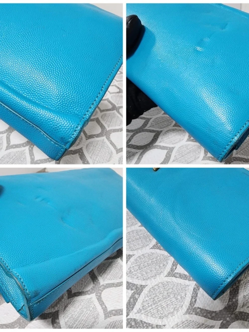 Authentic YVES SAINT LAURENT Caviar Leather Cassandre Clutch Bag turquoise - Picture 11 of 15